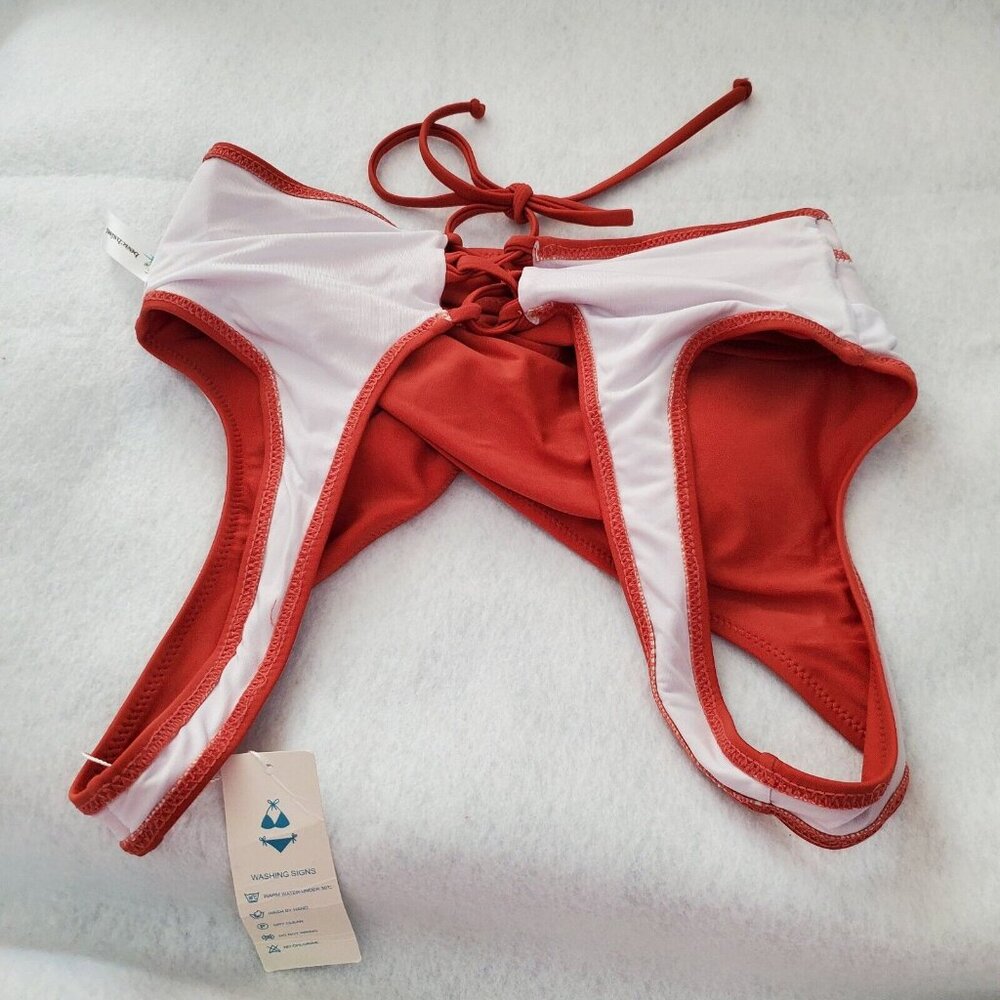 Beachsissi 2 Piece Swimsuit Burnt Orange Criss Cross Top Removable Pads Size S - Picture 11 of 12